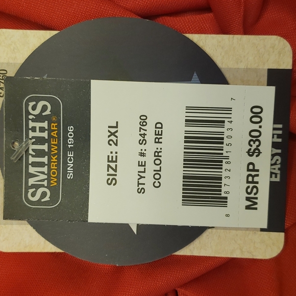 Smith's Workwear Men's Red performance pocket tee size 2XL - Picture 9 of 9
